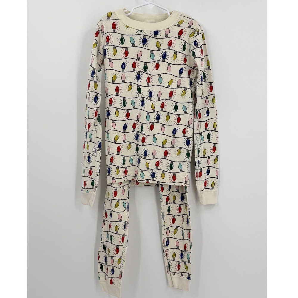 Hanna Andersson Pajama Set Kids Size 10 Christmas Holiday Lights Organic Cotton